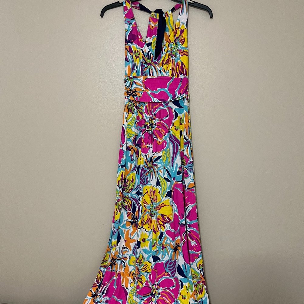 Lilly Pulitzer Amada Maxi dress Besame Mucho XS RARE Halter bow tie back